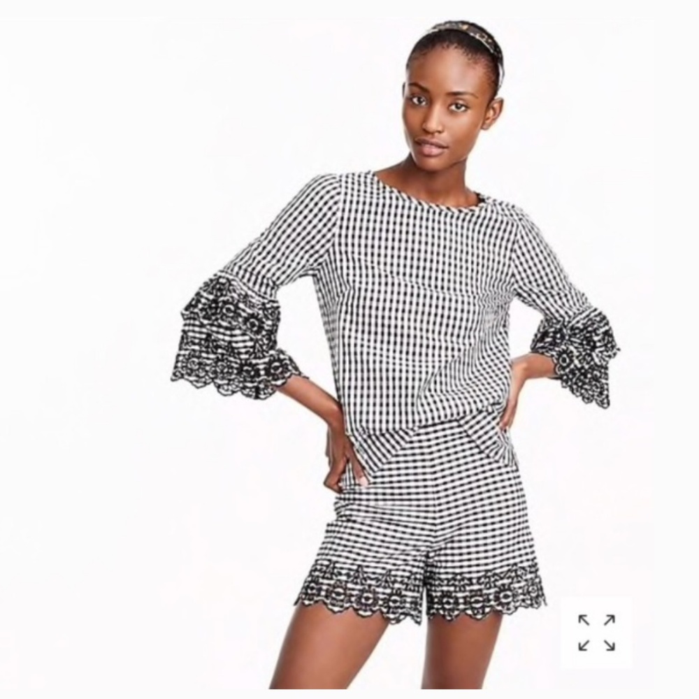 J. Crew Gingham Pull-On Shorts Eyelet Trim